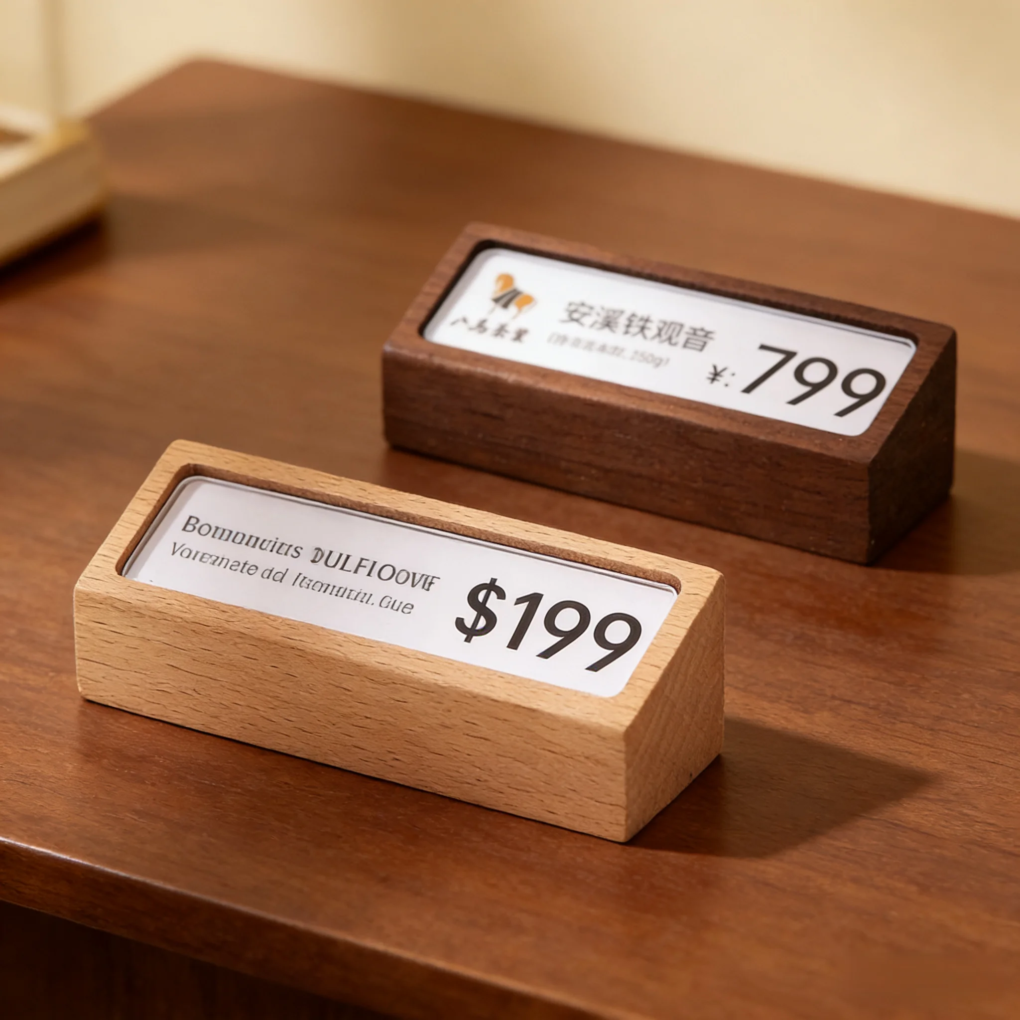 Small Wood Price Label Holders Name Card Holder Menu Food Label Sign Holder Display Stand Acrylic Price Label Card Tags
