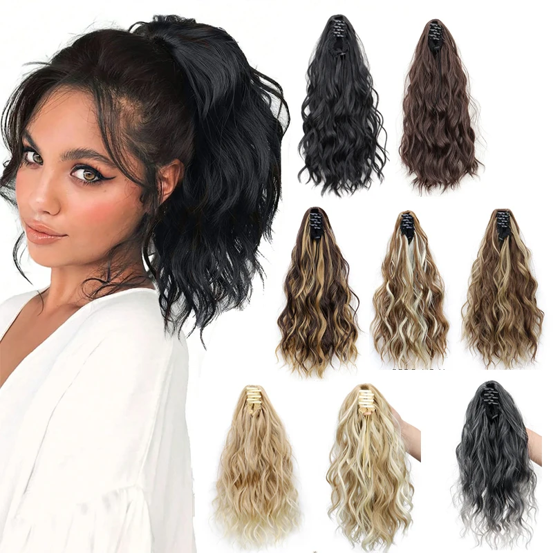

14-дюймовый синтетический вьющийся волнистый хвостик, шиньон, термостойкое волокно, элегантный зажим для когтей, наращивание хвоста для женщин