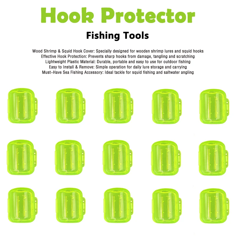15pcs Squid Jig Hook Protector Buckle Plastic Hook Cover Fishing Hook Protector Anti-Scratch Rustproof Tackle Accessories