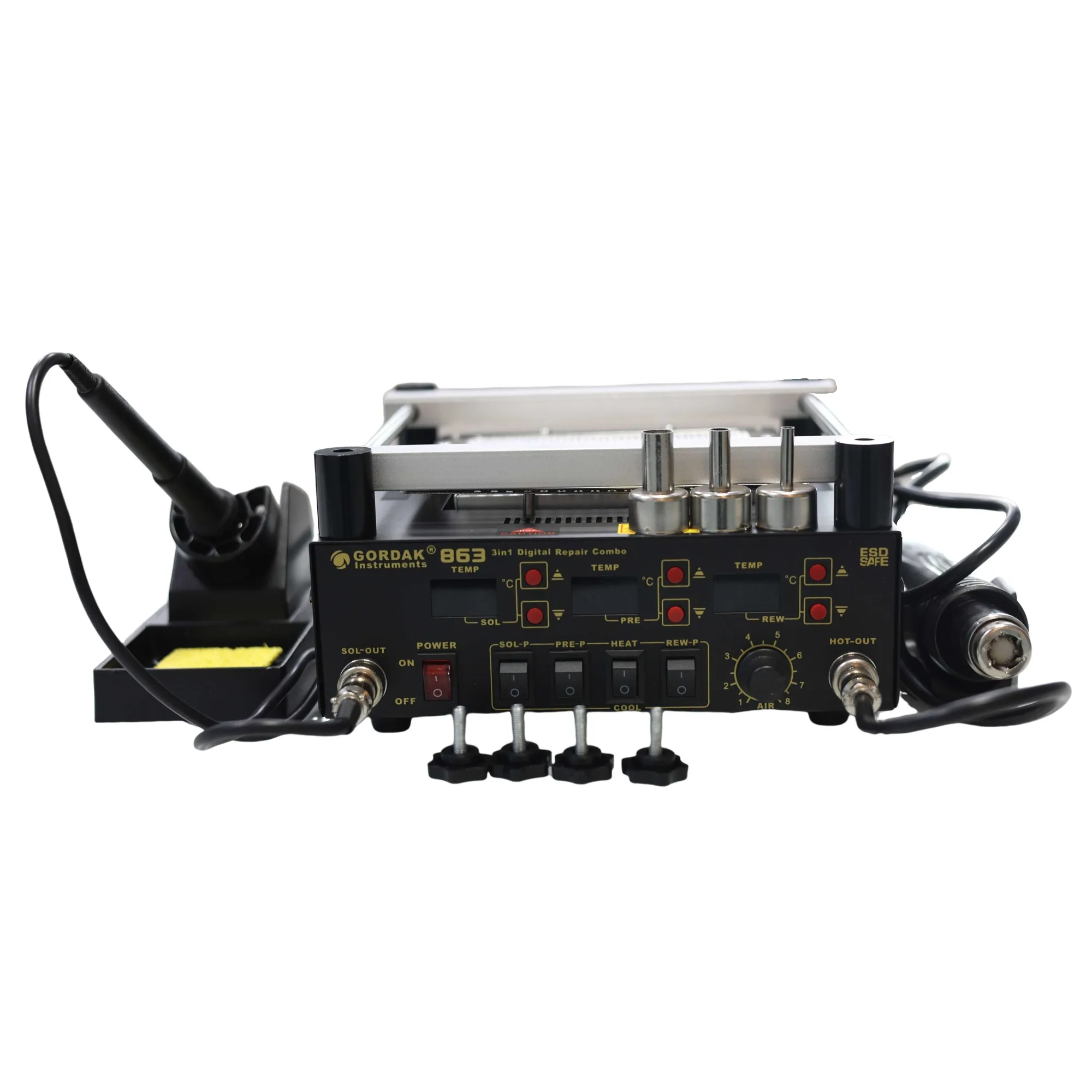 Stazione di saldatura Gordak 863 Stazione di rilavorazione Bga 3 in 1 Stazione di saldatura preriscaldatore PCB Stazione di saldatura Heatr Gun Riparazione del telefono