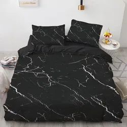 Marble King Queen Duvet Cover Cool Black and White Texture Pattern Bedding Set for Teens Adults 2/3pcs Polyester Quilt Cover