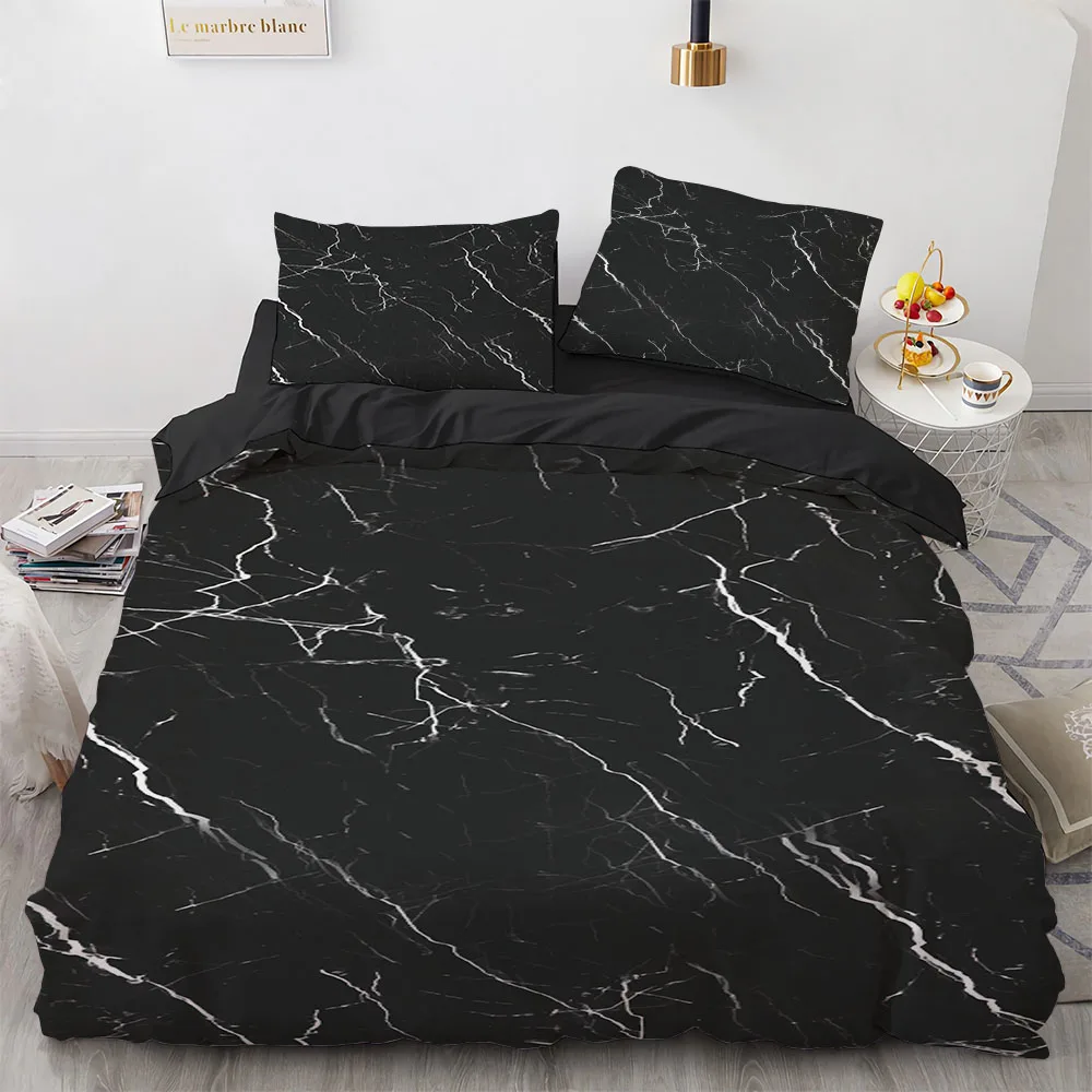 Marble King Queen Duvet Cover Cool Black and White Texture Pattern Bedding Set for Teens Adults 2/3pcs Polyester Quilt Cover