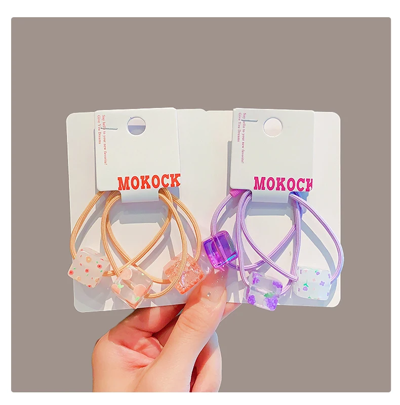 3 Teile/satz Kinder Nette Farben Acryl Cube Elastische Haar Bänder Baby Mädchen Schöne Scrunchies Gummibänder Kinder Haar Zubehör – Detail 7