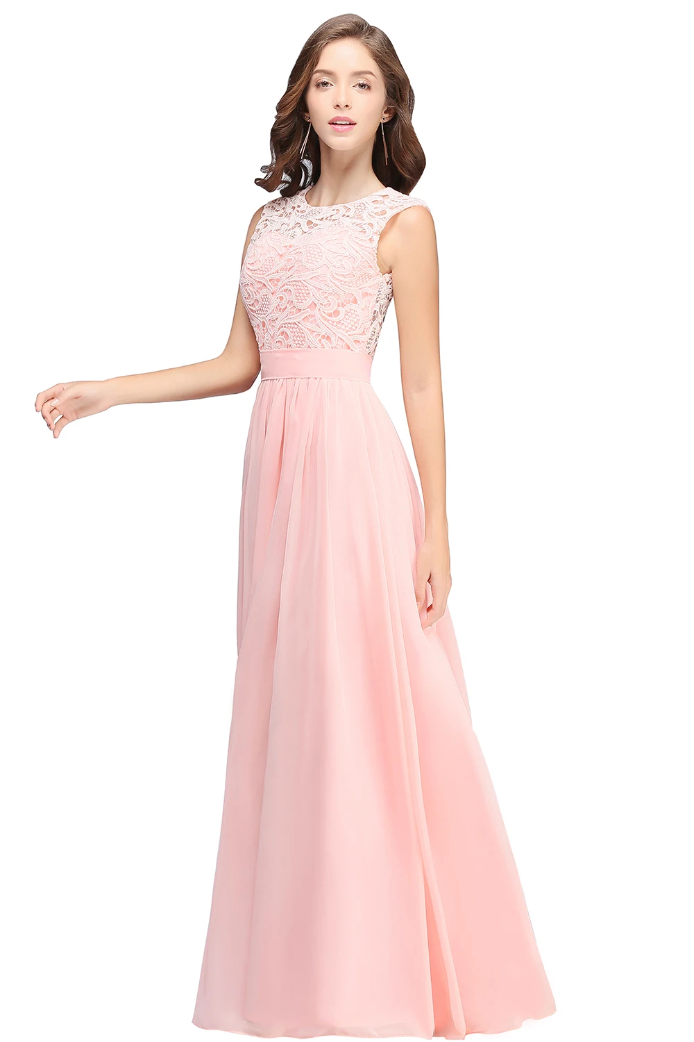 Floor Length Lace Chiffon Prom Gowns For Party Sweetheart Neckline Long A Line Bridesmaid Dress Pink Maid Of Honor Dress