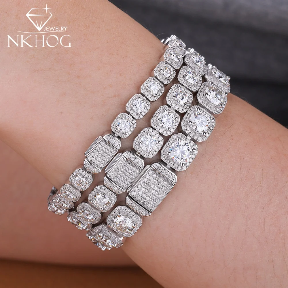 

NKHOG Full Moissanite Tennis Bracelets For Men Women S925 Silver 4mm/5mm/6.5mm Lab Diamond Hip-Hop Bangle Fine Jewelry Certified