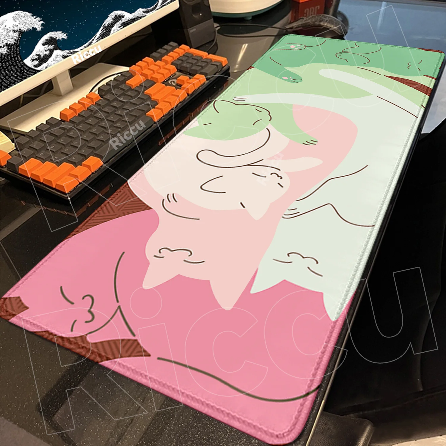 Black Cat Clouds Fast Delivery Keyboard pad lock-edge Extended Mousepad kawaii Pink Purple Office desktop protection pad XXL rug