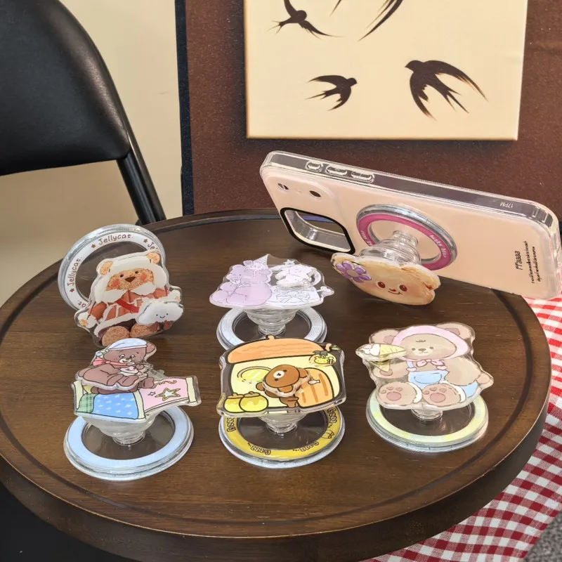 

Корейский милый мультяшный мишка-держатель для телефона с магнитным креплением, универсальный держатель-кольцо для пальца для iPhone и Samsung, в стиле Y2K