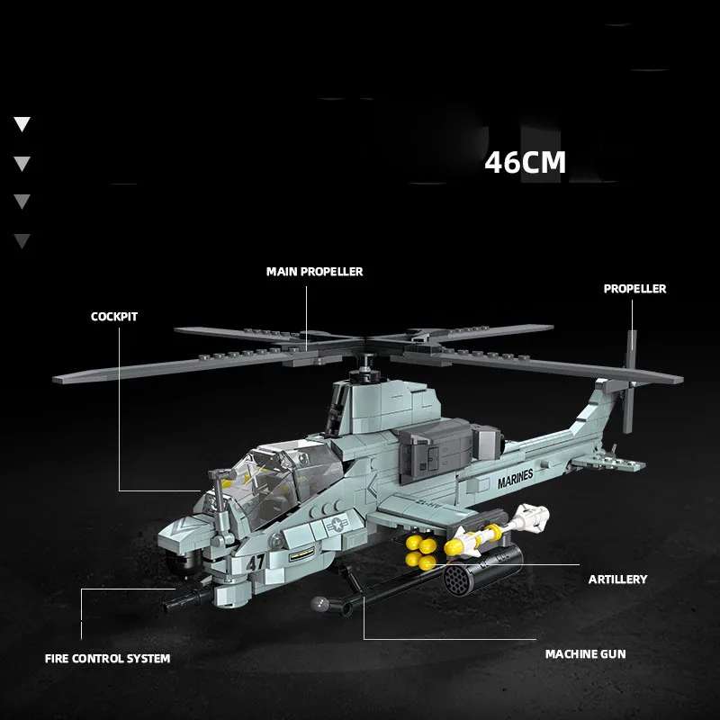 

Американский современный военный вертолет AH-1Z Viper, модель для сборки, конструктор, самолет ВВС США времен Второй мировой войны, игрушка-конструктор