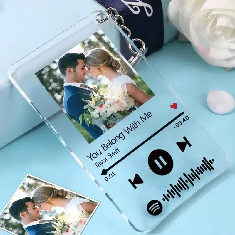 Personalized Spotify Keychain Custom Photo Acrylic Music Song Plaque Keyring Frame Photo Gift Lover Anniversary Valentine's Day