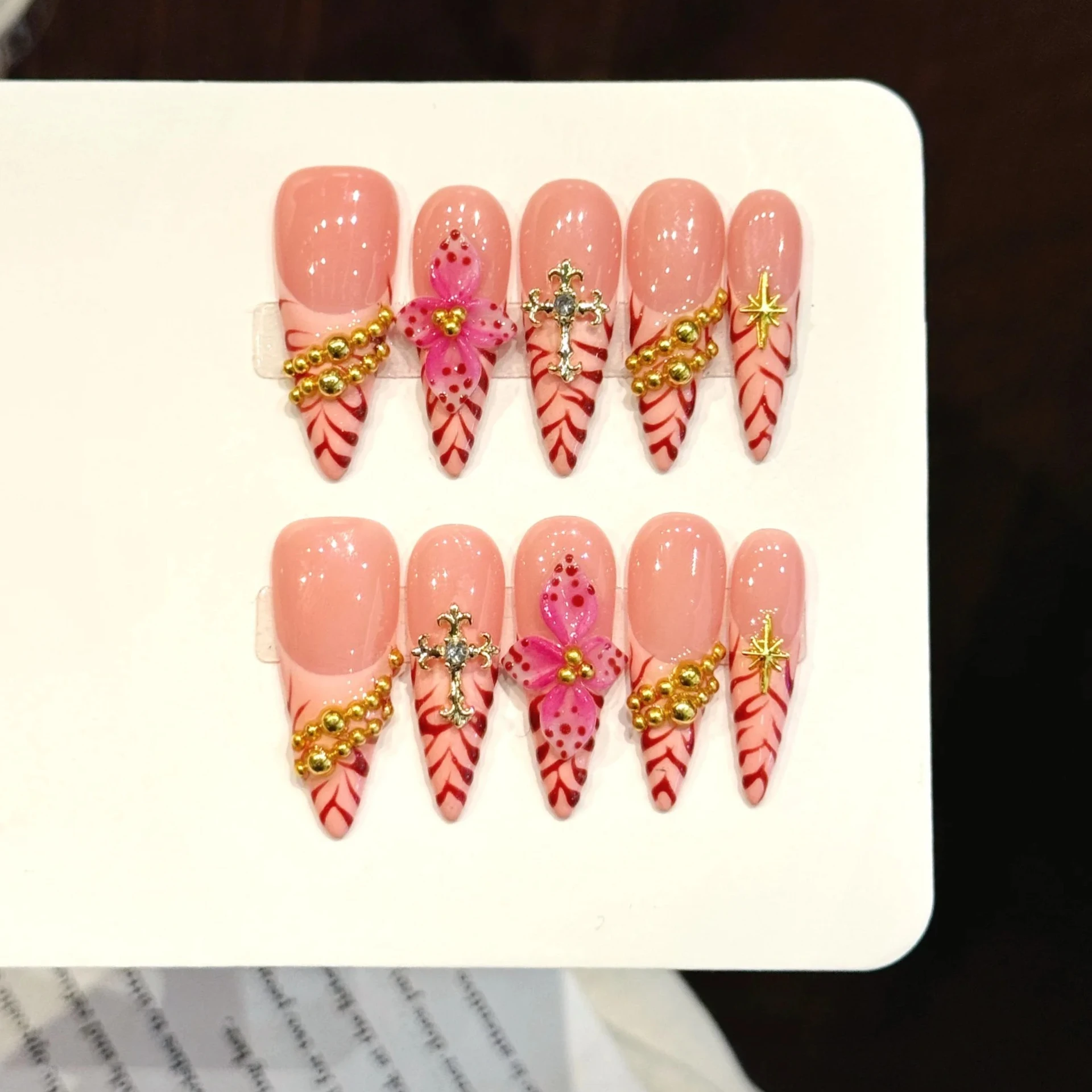 10 Uds. De estilete francés hecho a mano, uñas postizas con flores 3D, uñas adhesivas, uñas postizas, Uñas Наклад Ногти