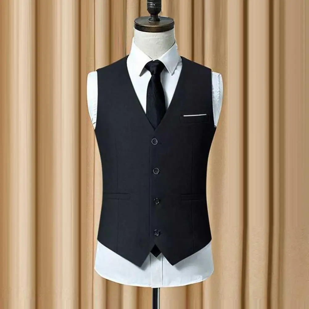 Slim Fit Suit Vest Formal Business Waistcoat for Men Slim Fit Single Breasted Suit Vest Solid Color V-neck Dress Waistcoat Men