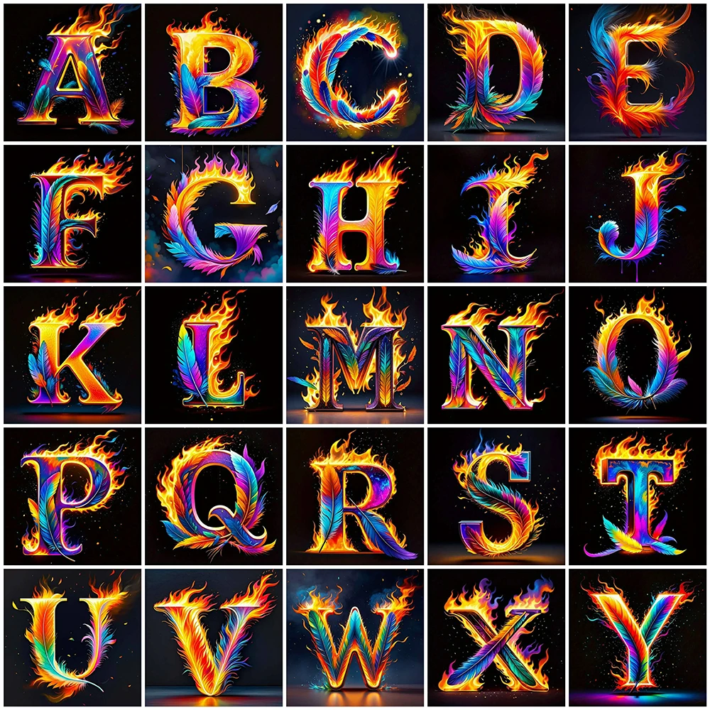 Momoart Alphabet Diamant Mosaik Buchstaben Bild Strass Text Diamant Malerei Feder Feuer Acryl Handwerk Liefert Wand Dekor