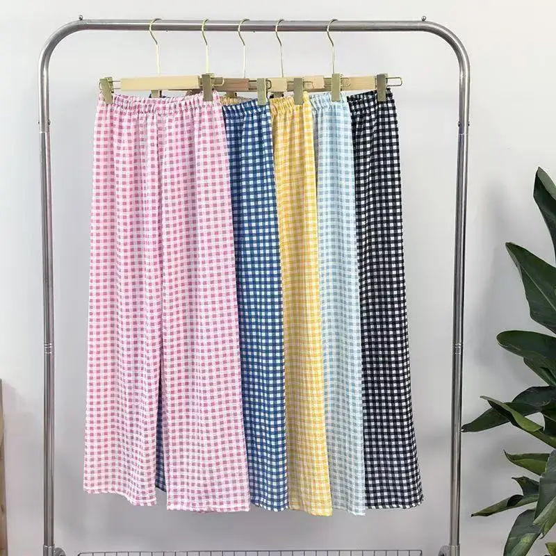 Spring and summer Japanese style fashionable printed elastic waist wide leg pants