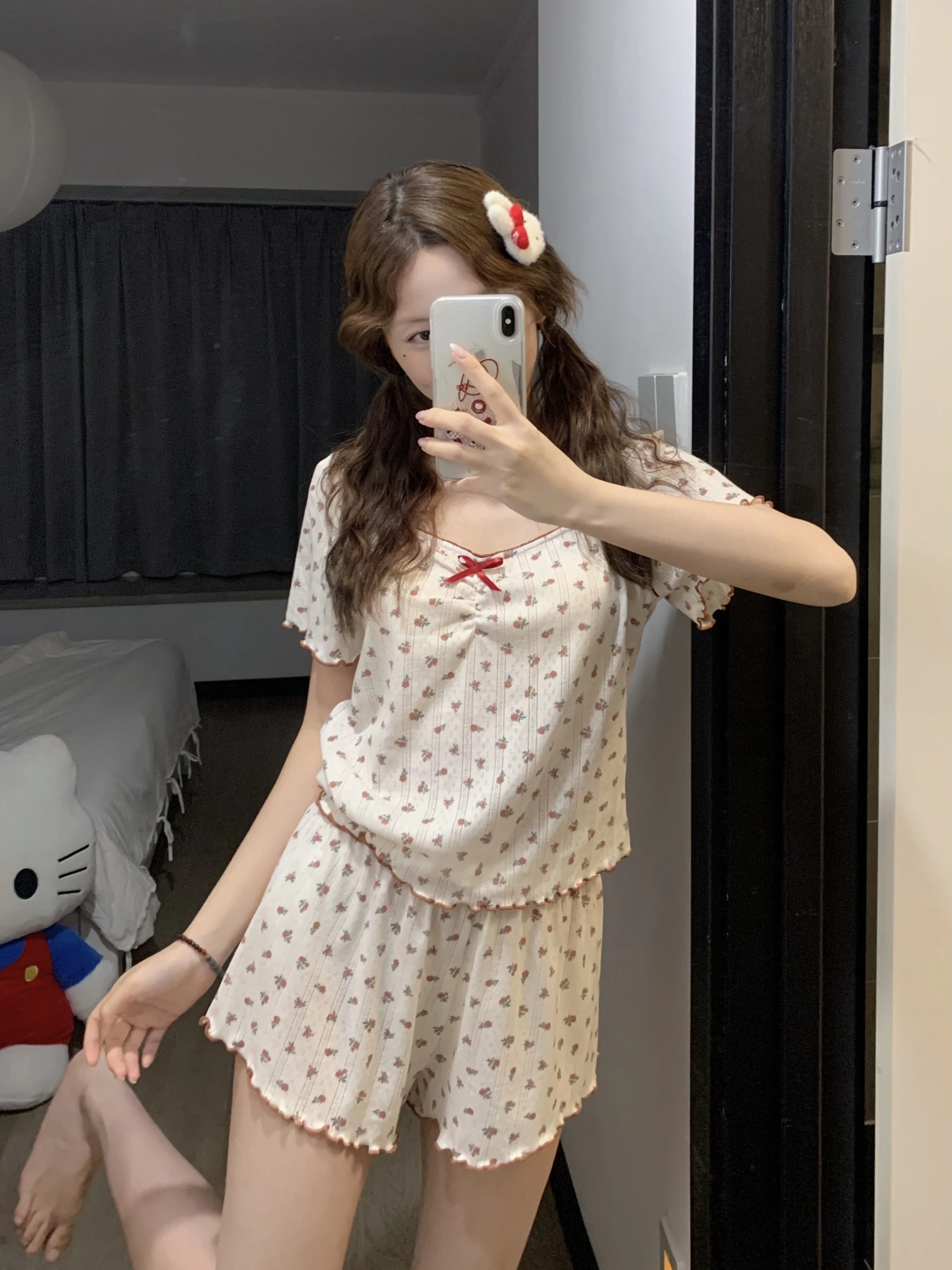 2025 New Floral Short Sleeve Pajama Set Sweet Cute Girl Summer Thin Comfortable Cool Wearable Homewear
