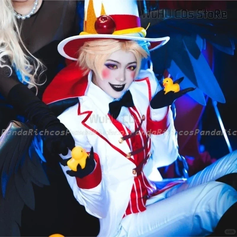 Hazbin Lucifer Cosplay Anime Hotel Morningstar Cosplay Costume Wig Daddy White Suit Devil Hell Halloween Party Adult Men Costume