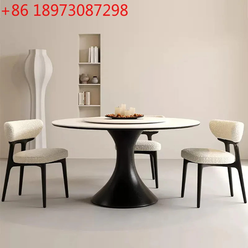 

French retro round rock slab dining table Italian minimalist home modern minimalist round table