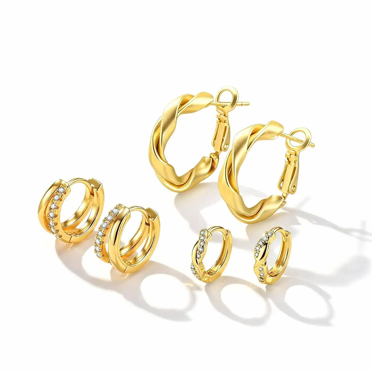 Twisted Gold Plated Hoop Huggies Earrings For Women,Fashion…