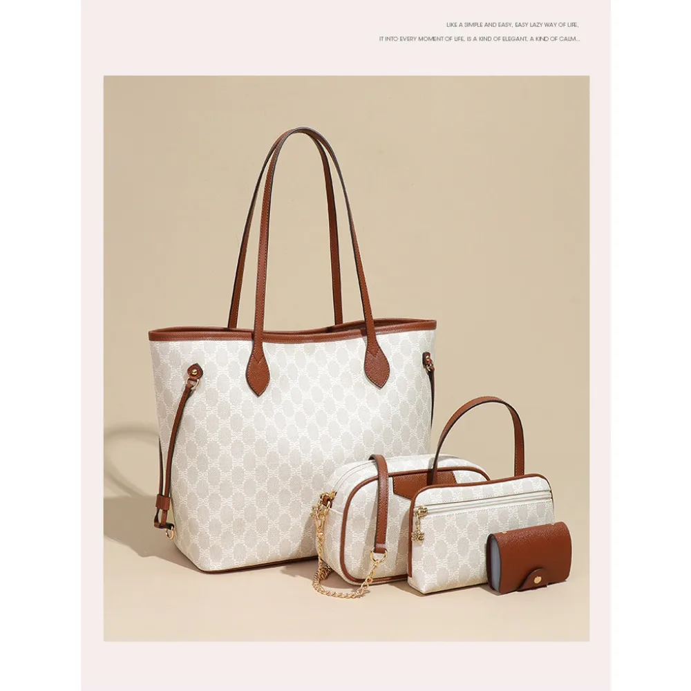 

2025 New Women's Fashionable Geometric Print Tote Bag Single Shoulder Slant Crossbody Bag Mother-Child Bag Polyester Lining