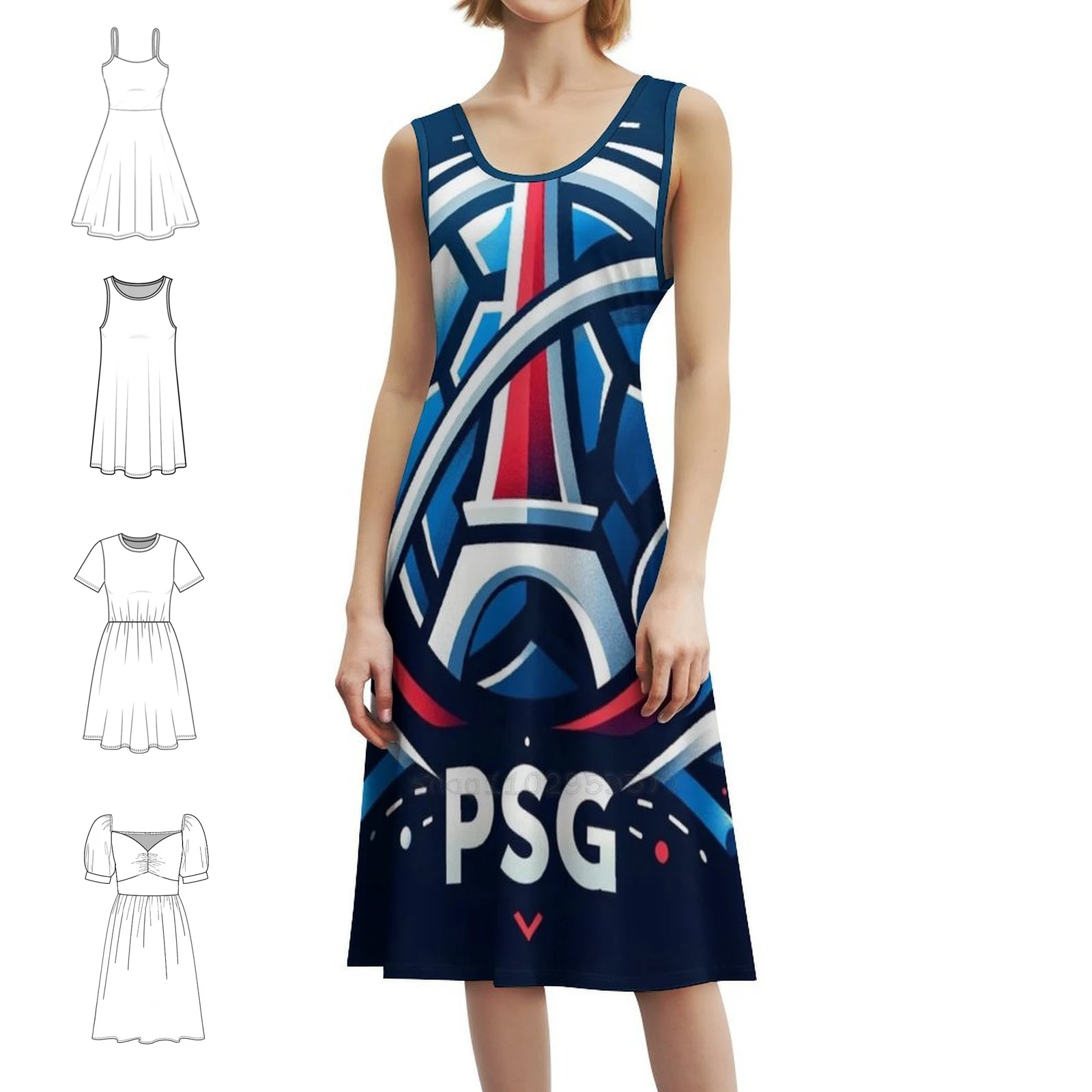 فستان بوهيمي بدون أكمام للنساء مطبوع فساتين حفلات الشاطئ باريس كرة القدم فرنسا الملابس النسائية