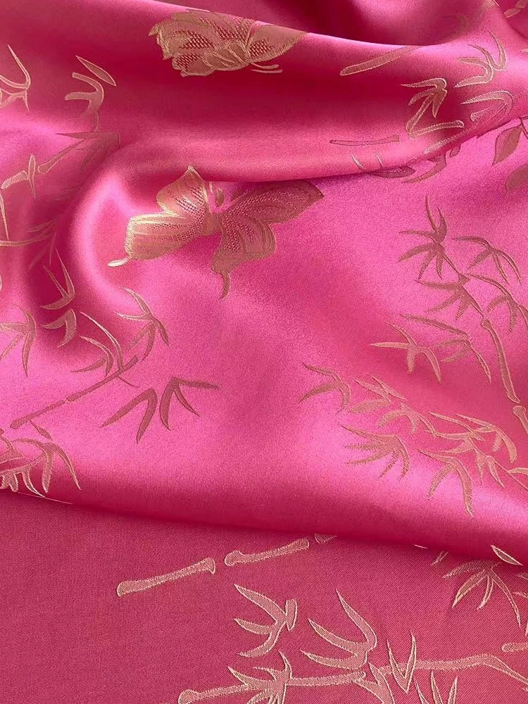 Jacquard Satin Real Silk Interwoven Fabric Heavy Crepe Cheongsam Chinese Style Clothing Cloth