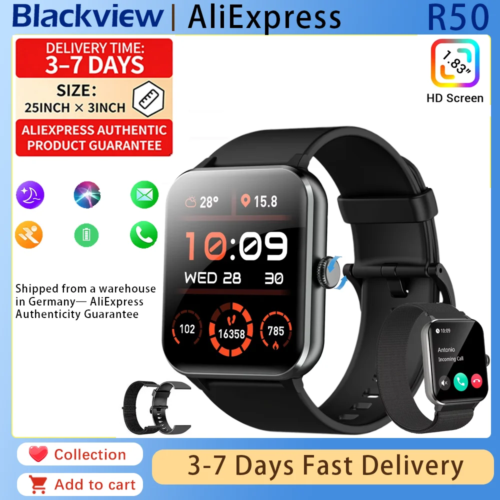 

Смарт-часы IOWODO R50 с 1,85-дюймовым TFT HD-дисплеем, звонками по Bluetooth, голосовым помощником AI, мониторингом здоровья и фитнес-трекером