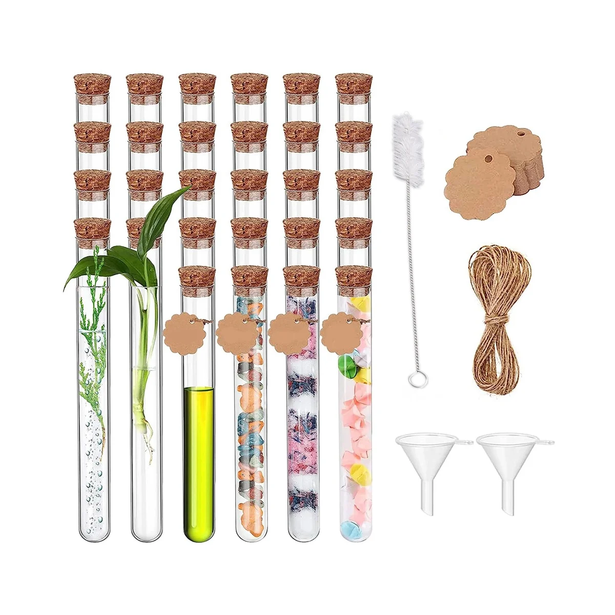 Test Tube With Cork 30pcs Test Tubes for Flowers Plastic 20ml Test Tubes with Kraft Paper Attachment(150x16mm)