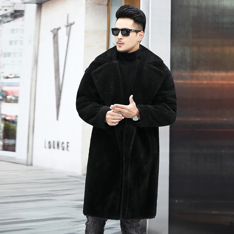 

Autumn Winter Men's Luxury Imitation Fur Coat Trendy Casual Trench Fashion Elegant Long Alpaca Sheep-shorn Clothes