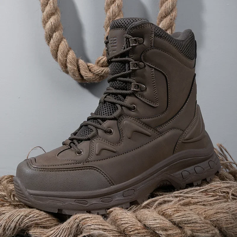 Combat boots, PU mesh fabric, mid cut, wear-resistant tactical boots, outdoor sports hiking shoes, hiking military boots