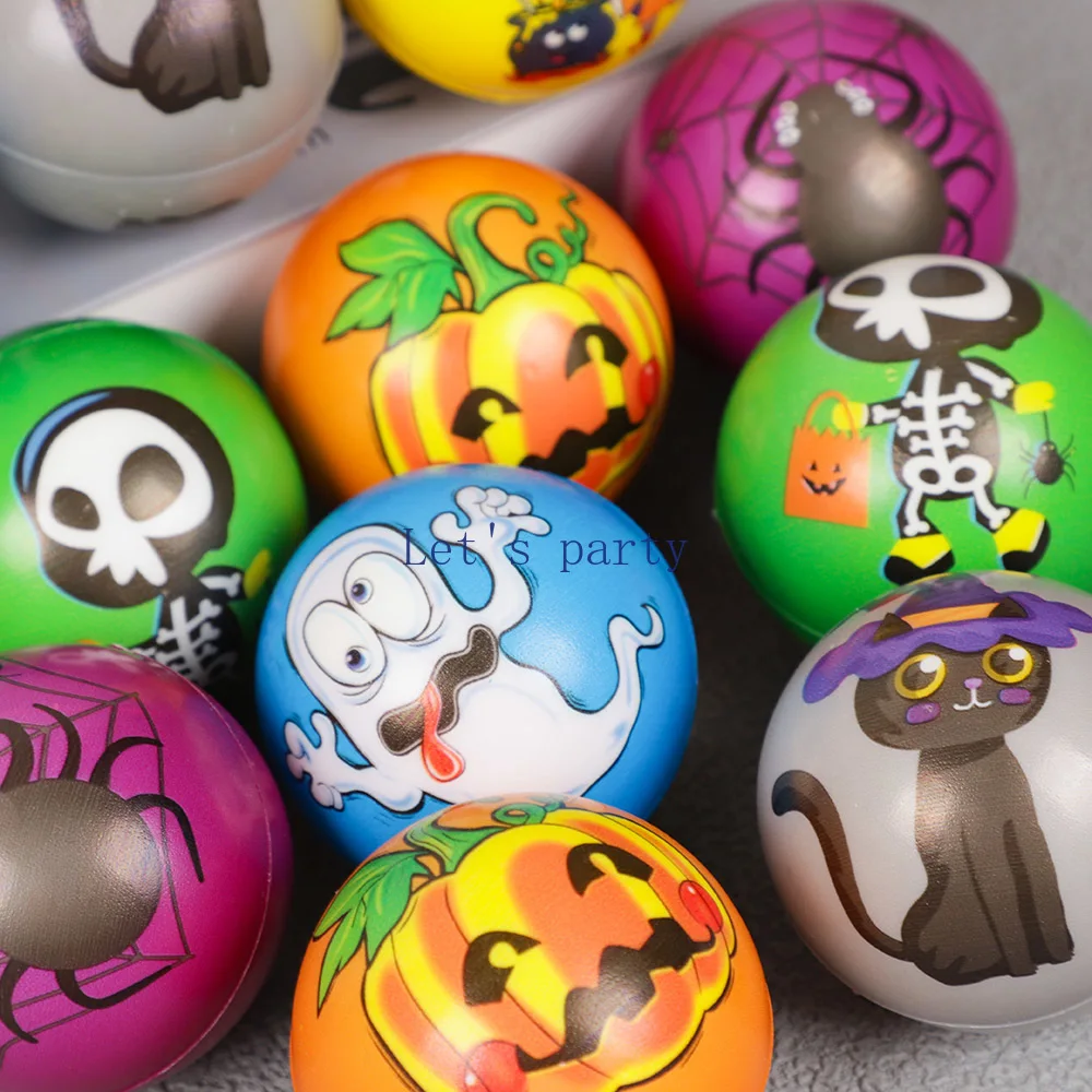 12Pcs Cartoon Pumpkin Ghost Skull Witch Soft PU Bouncy Ball  Antistress Toys for Birthday Halloween Party Favors Pinata Filler