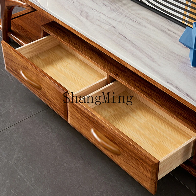 ZYY خزانة تلفزيون عالية من خشب الأبنوس الفاخر، طاولة شاي مستطيلة فاخرة وبسيطة لغرفة المعيشة المنزلية