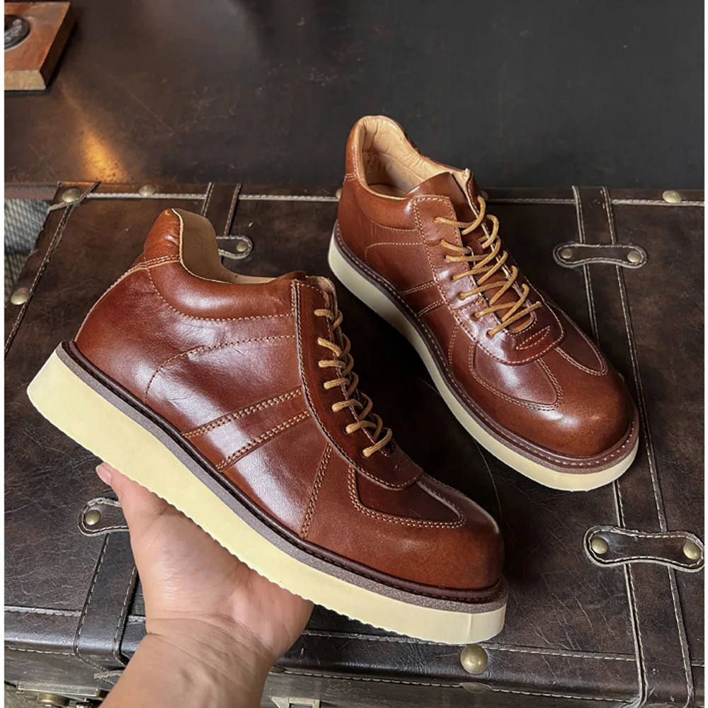 Fashion Men's Genuine Leather Motorcycle Boots Brogue Shoes British High-top Loafers Mid-calf Thick Heel Western Cowboy Boots