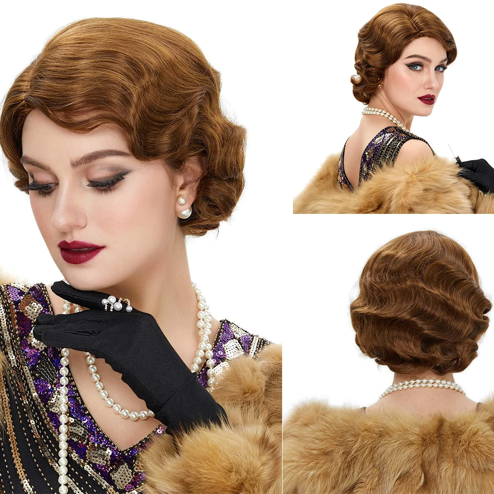 Synthetic 20S Finger Wave Wig Flapper Short Curly Hair for Women 1920s Cosplay Costume Halloween Party Daily Everyday Wear