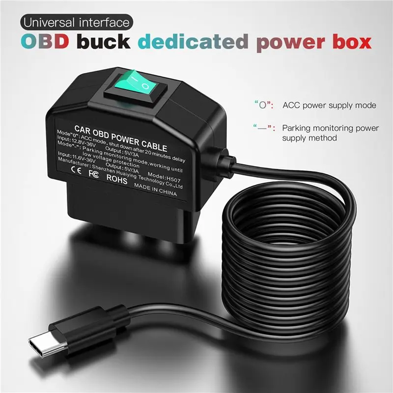 For car-5X Dash Cam OBD Hardwire Kit, Dash Camera USB Type C Hardwire Kit With OBD Power Cable For Dashcam 12-24V To 5V/3A view 6