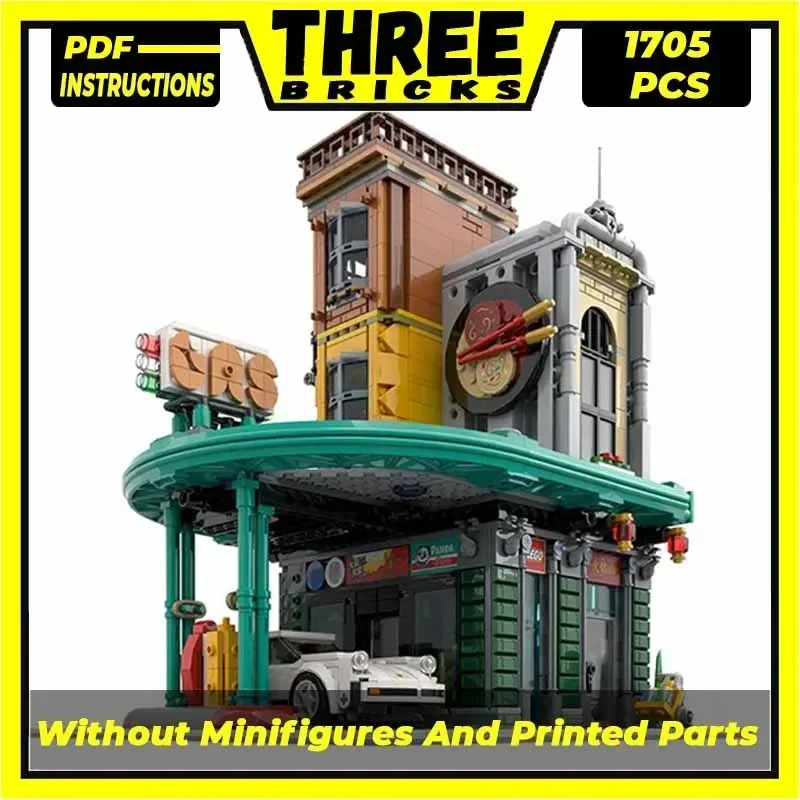 City Corner Street View Model Moc Building Bricks Gas Station Technology Modular Blocks Gifts Christmas Toys DIY Sets Assembly