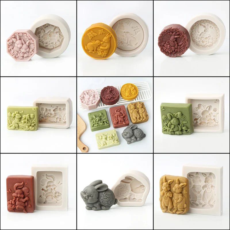Ostern Blume Kaninchen Silikon Seife Form DIY Glücklich Niedlichen Kaninchen Blumenmuster Schmetterling Tier Relief Schokolade Kuchen Dekor Geschenk