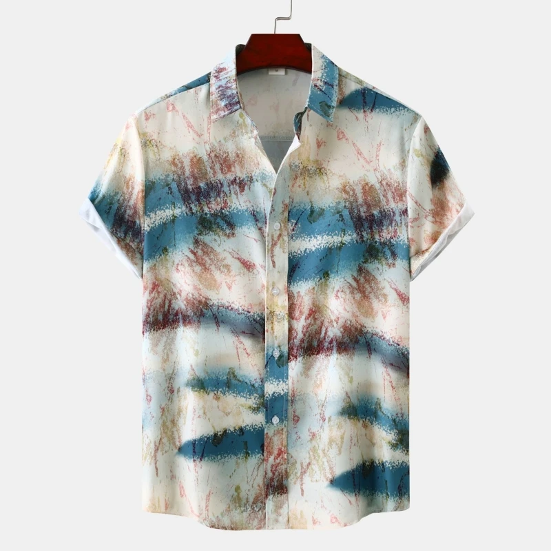 Mens Shirt Original Men\'s Shirts and Blouses Summer T-shirt Man Beach Tiki Korean Popular Clothes Hawaiian Short Sleeve Clothing