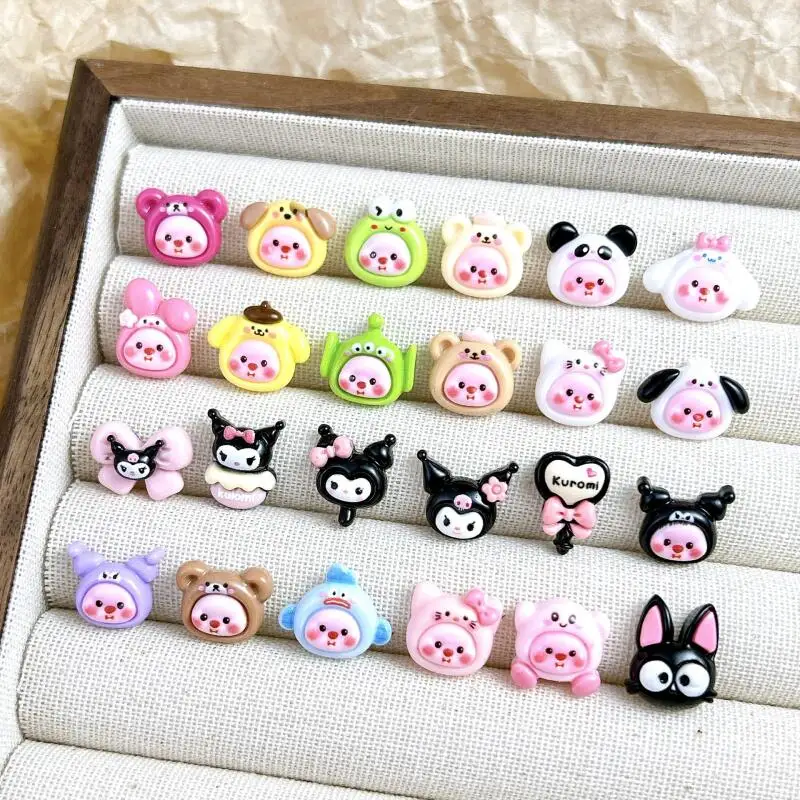 30PCS Kawaii Colored Beaver Head Nail Charms Cartoon Bear Dog Cat Frog Head Cover Nail Art Decorations DIY Manicure Crafts