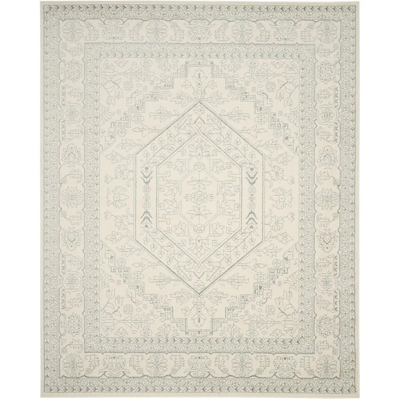 SAFAVIEH Adirondack Collection Area Rug - 8' x 10', Ivory & Slate, Oriental Medallion Design, Non-Shedding & Easy Care,