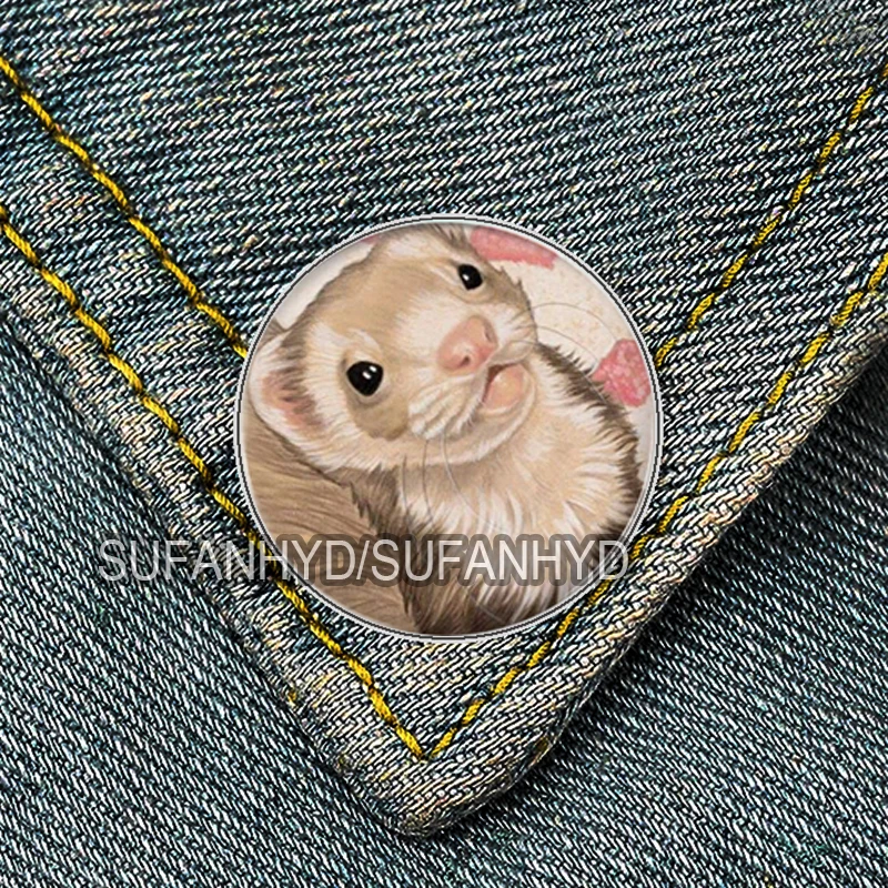 Stainless Steel Ferret Brooch Cute Animal Pin Backpack Decoration Badge