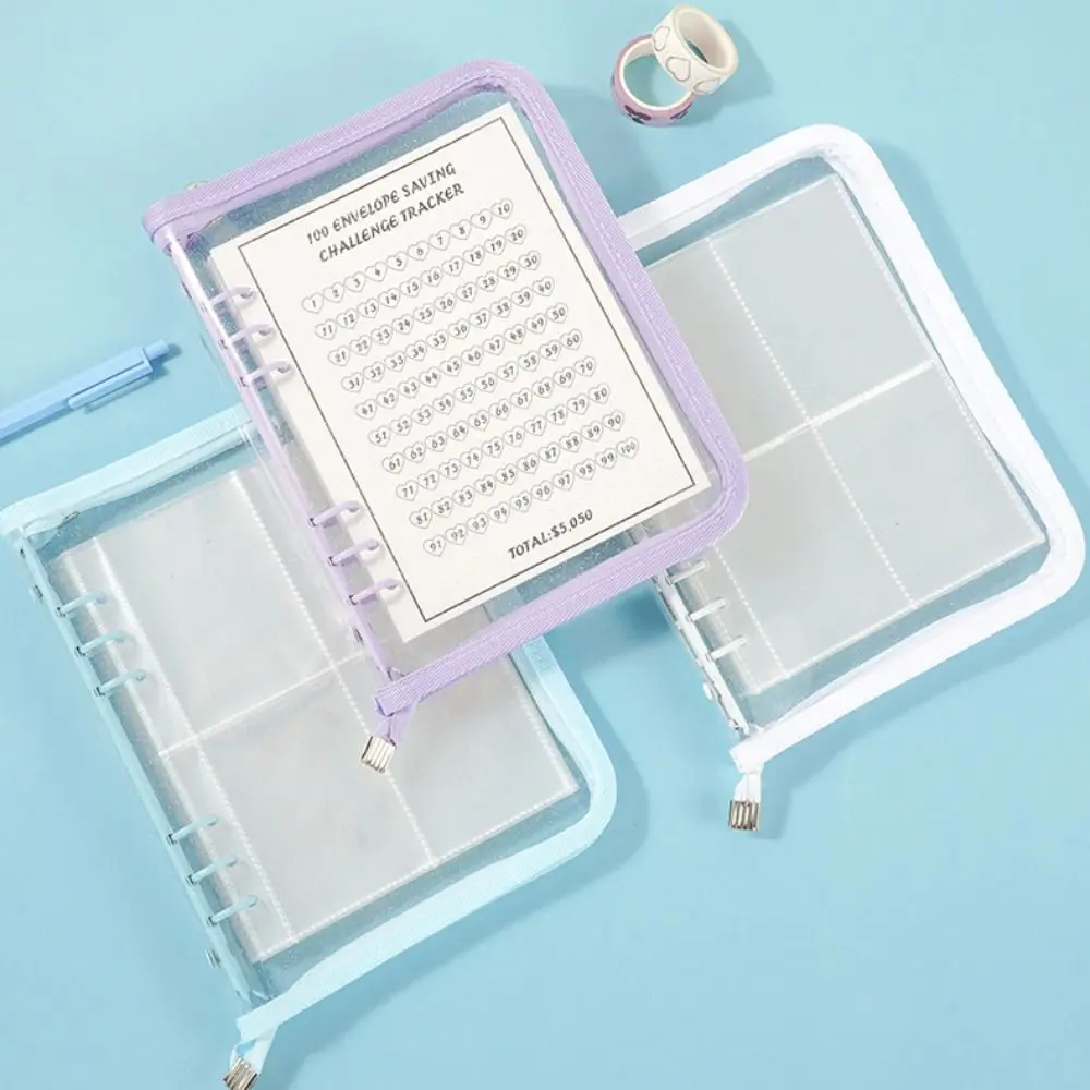 

Tear Resistant 100 Days Envelope Challenge Clear PVC Loose-leaf Notebook Set Waterproof Colorful Savings Challenges Book