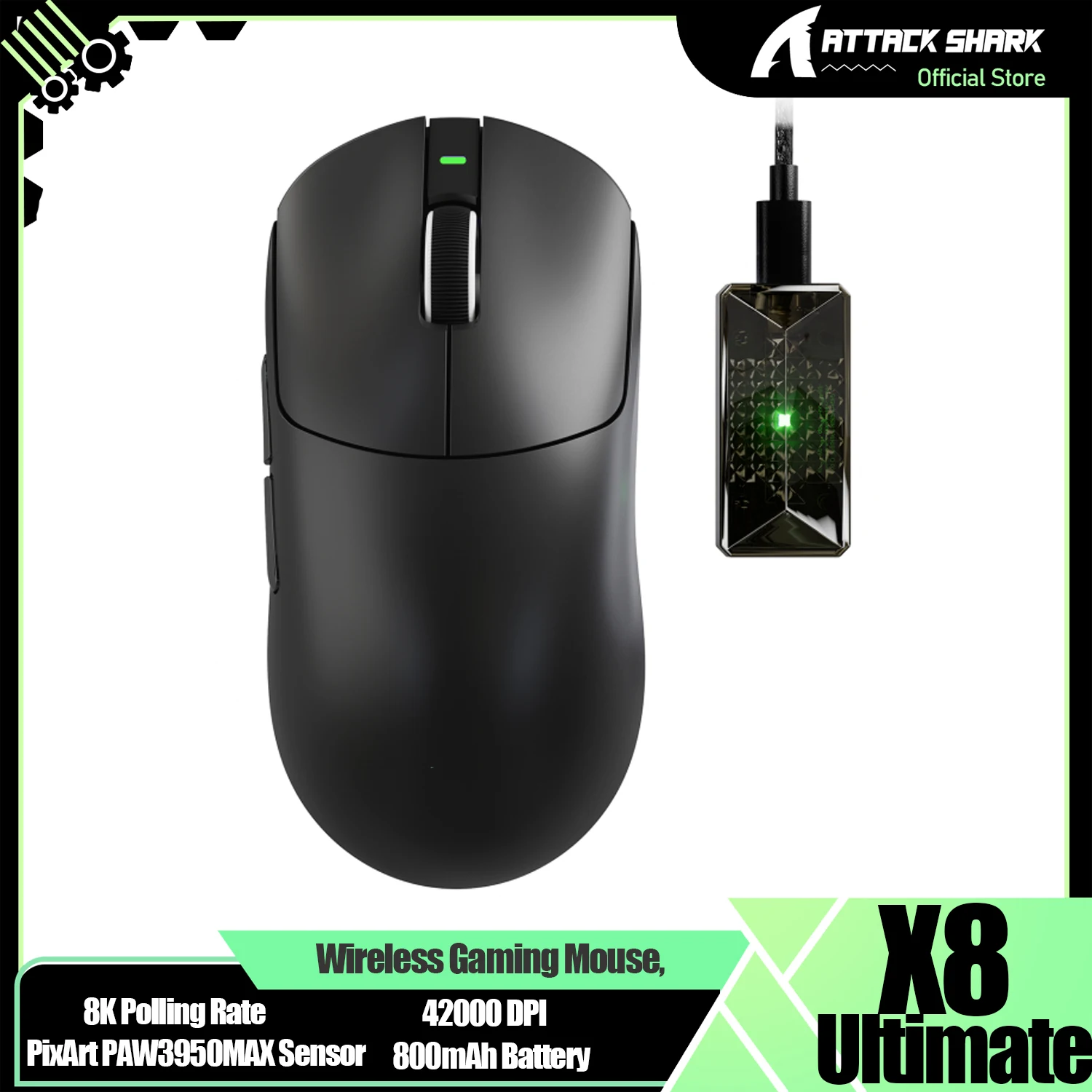 

ATTACK SHARK X8 Ultimate 55g Wireless Gaming Mouse, BT/2.4GHz Wirelss/Wired, 8K Polling Rate,PixArt PAW3950MAX Sensor,42000 DPI