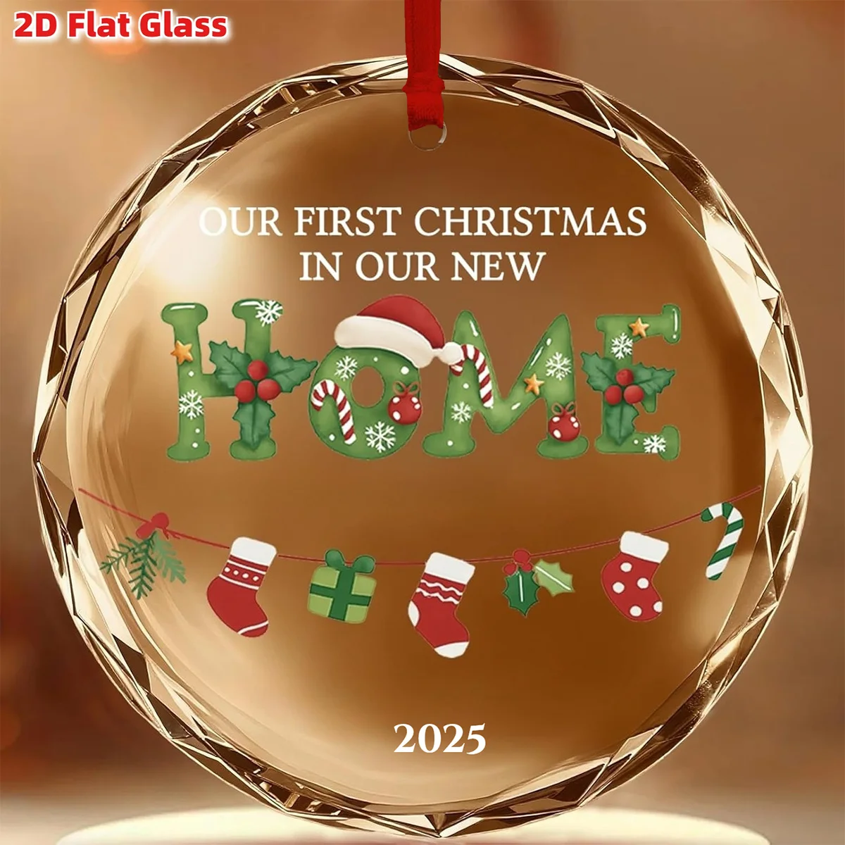 

Графический 2D-дизайн, первая рождественская подвеска в новом доме в подвеске в виде елки диаметром 2025,8 см или круглый подарок на теплице из коллекции года.