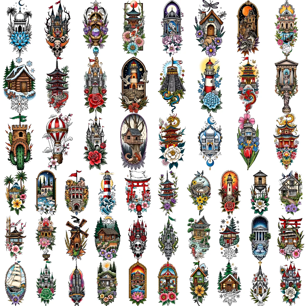 

28pcs Temporary Tattoo Scenic Stickers New School Traditional Decorative Stickers Waterproof Long-lasting Body Stickers For