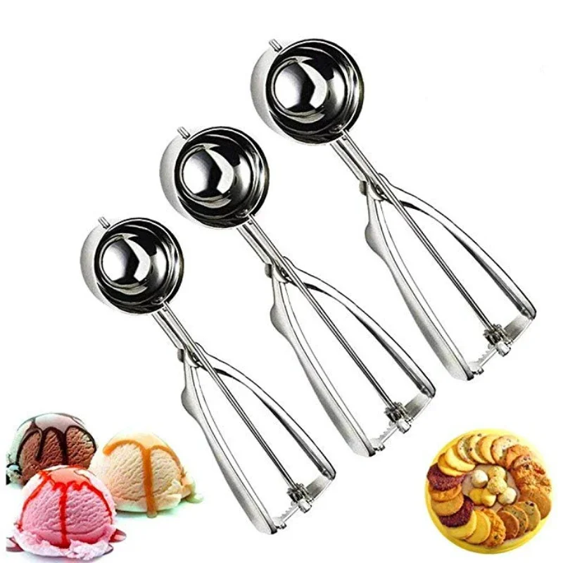 Ice Cream Spoon Kitchen Tools 3 Size Stainless Steel Spring Handle Mash Potato Watermelon Ball Scoop Home Kitchen Accessories