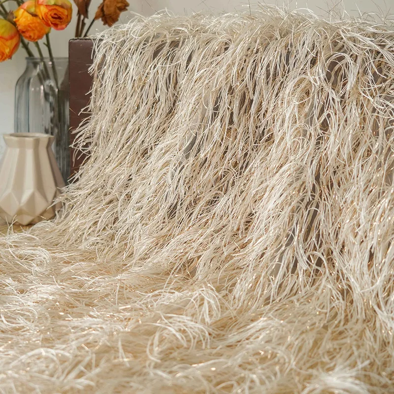 

Elegant fashion fringed gold silver silk fabric for dress decoration fabric handmade DIY accessories by meter