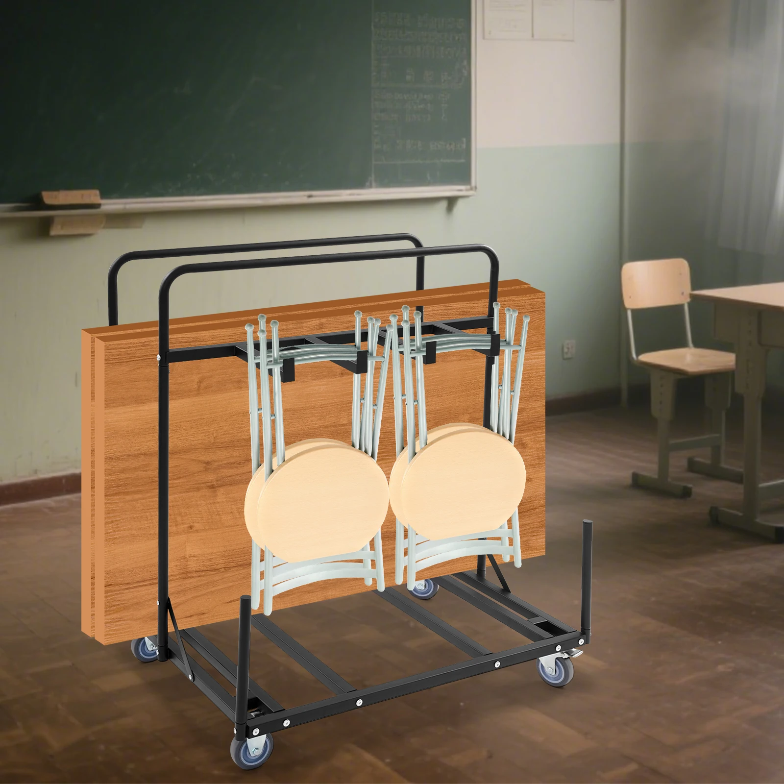 

Folding Table And Chair Cart Folding Round Table Dolly Heavy-Duty Folding Chair Storage Dolly with Lockable Wheels