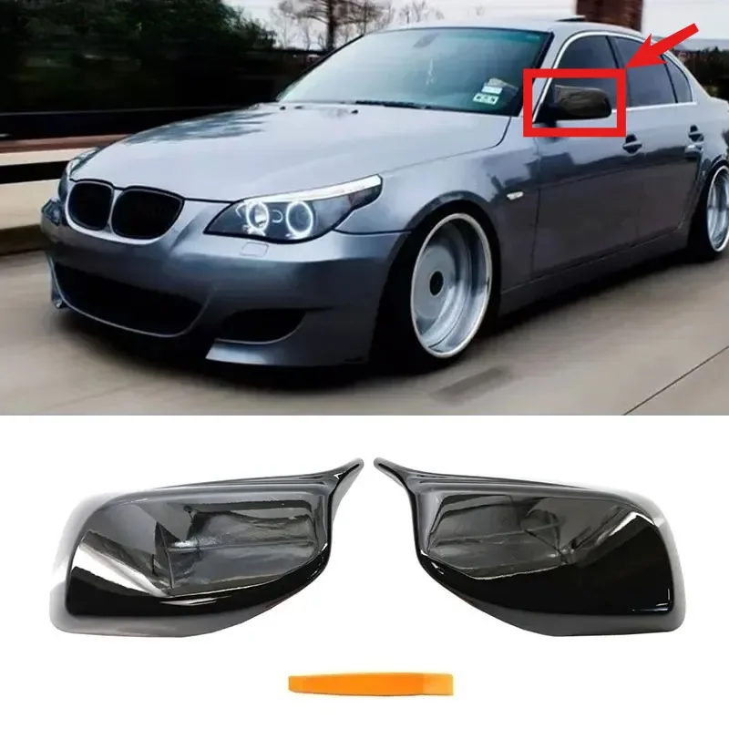

Rearview Side Mirror cover Caps for BMW 5 Series E60 E61 E63 E64 2004-2008 520i 525i 528i 528xi 530i Carbon Fiber Look Black