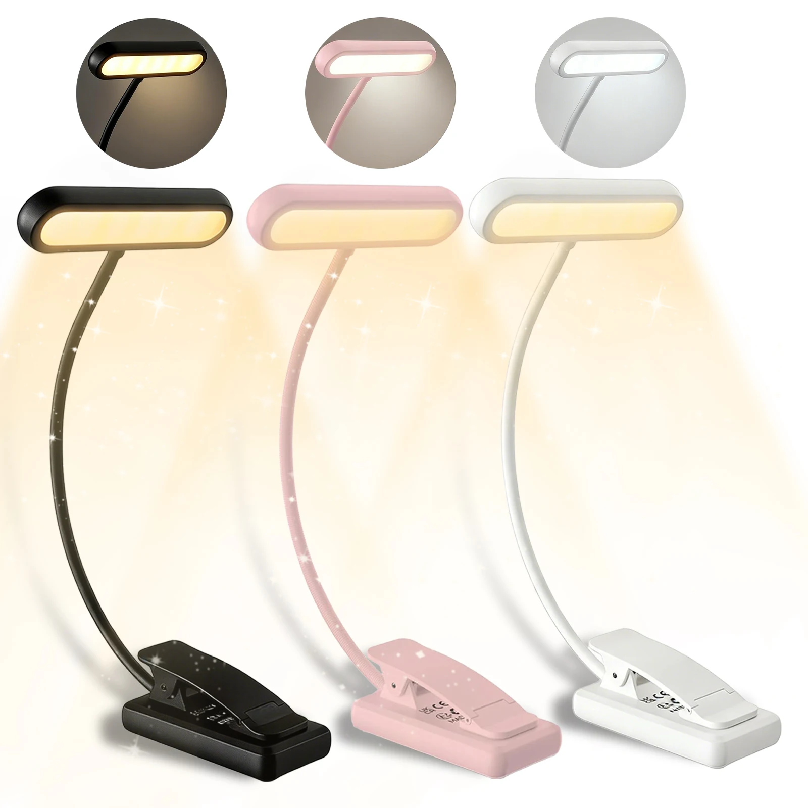 Clip-on Book Light  32LED Gooseneck Reading Lamp 3 Color Temperatures 10 Brightness Levels USB Rechargeable for Reading Working