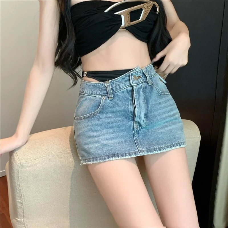 High Waist Splice Casual Denim  Skirt for Women Summer 2025 New Sle A-Line Skirt Commute Korean Sle ort Skirt