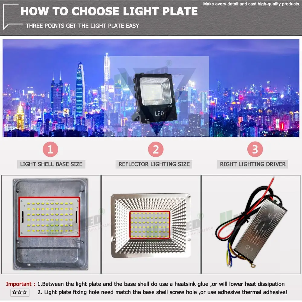 1PC LED PCB Floodlight Plate10W 20W 30W 50W 100W SMD 5730 Aluminum Heatsink Light Source Replace Panel For Outdoor Lamps Repairs